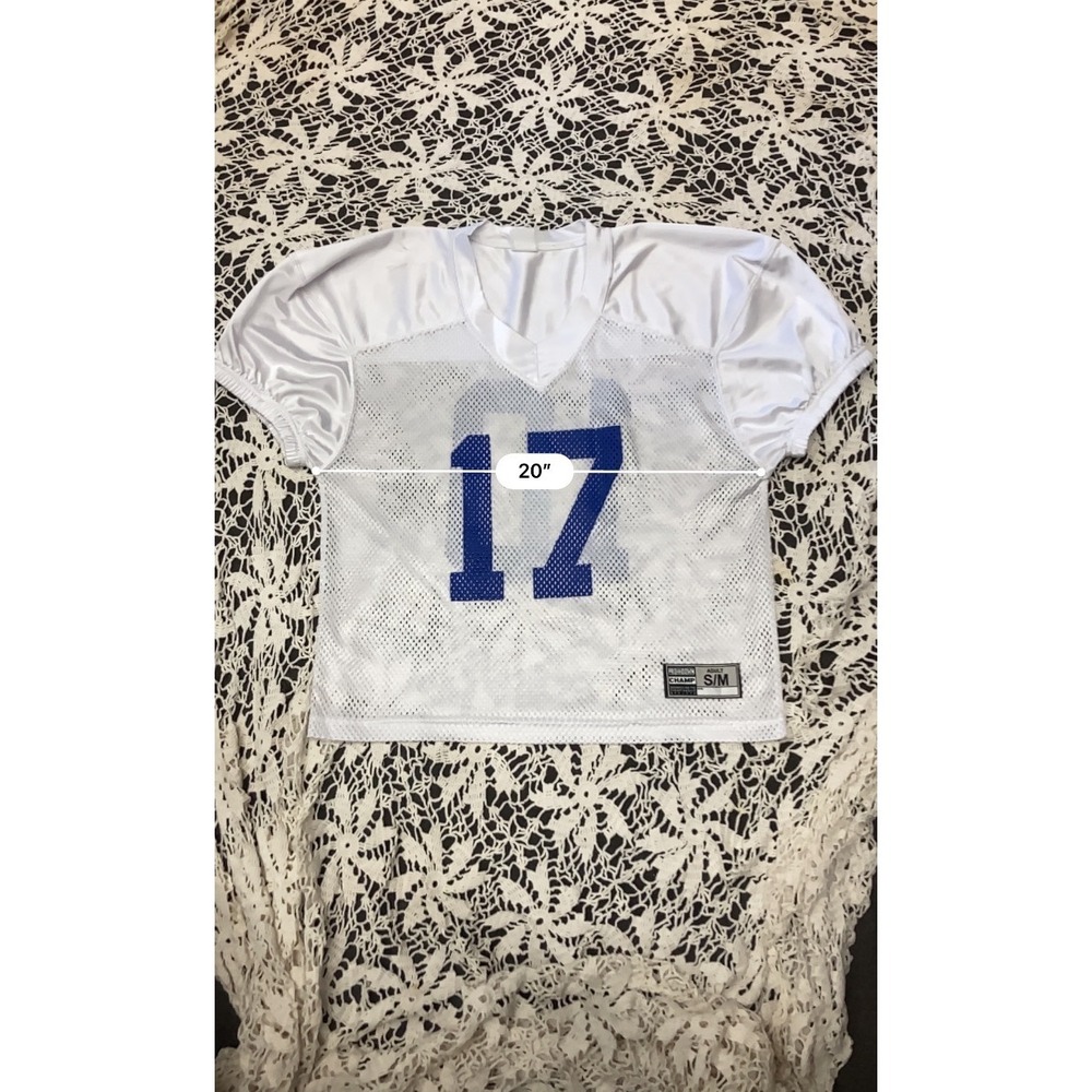 Pro Down Champ White Mesh Football Practice Jersey Adult S/M Blue Numbers 17 10 - Picture 4 of 6